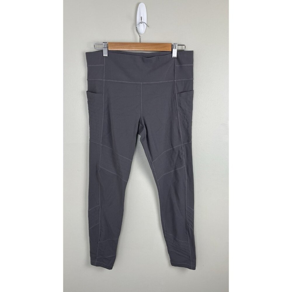 Athleta Stash Pocket Moto Powervita Tight Flagstone Gray Sz L‎ Gym Active Yoga